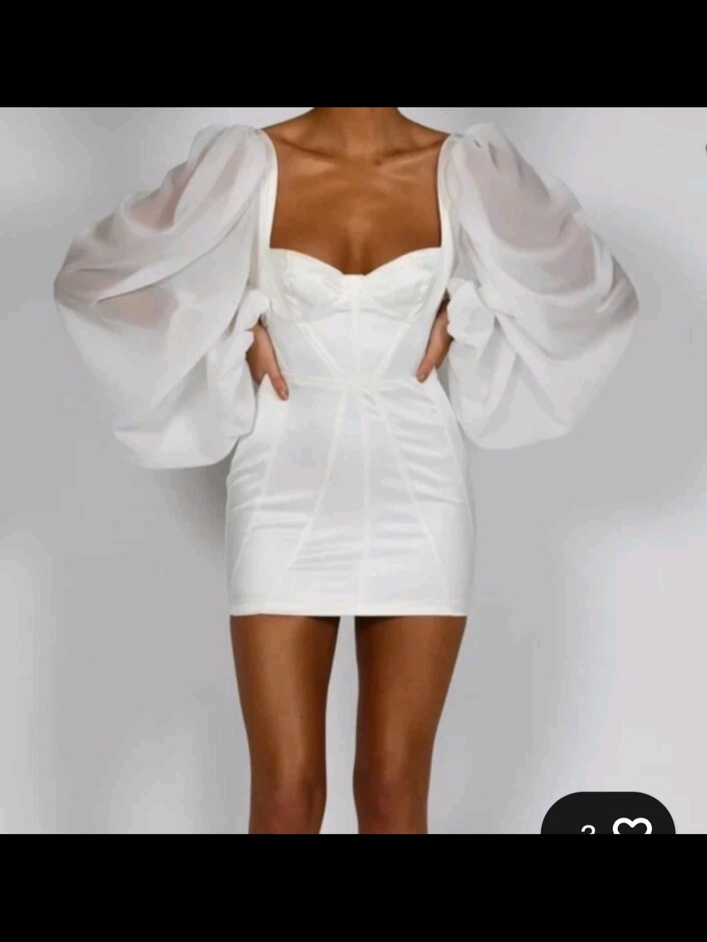 The Dolls House White Puff-Sleeve Mini Dress with Sweetheart Bodice